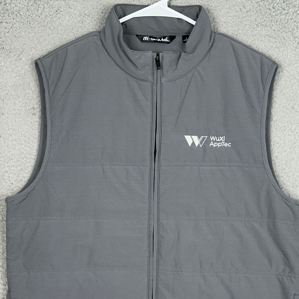 Travis Mathew Vest Mens Large Full-Zip Quilted Grey Performance Golf Ripstop EUC